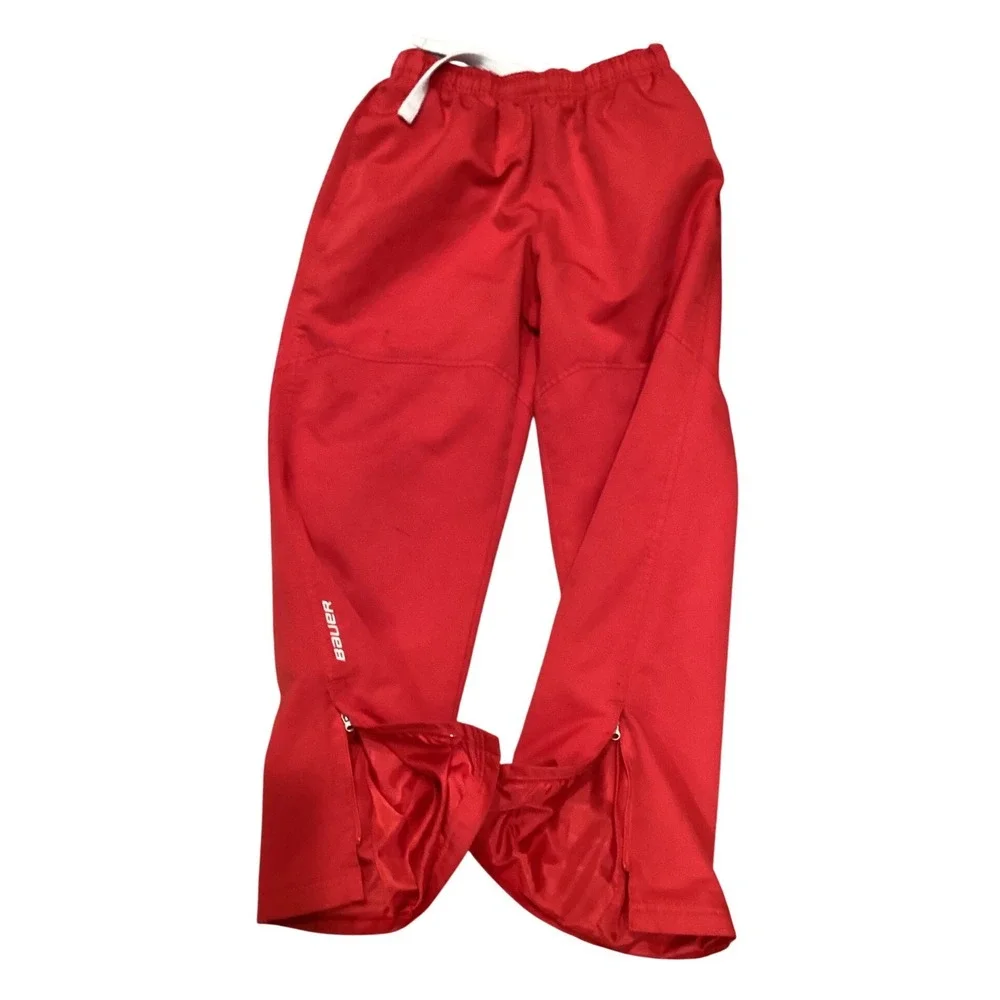 Bauer‎ Team Youth Large Red Hockey Warmup Pants Mesh Lined Zipper Cuffs Athletic